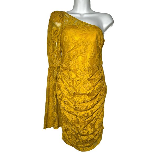NWT For Love and Lemons Tiana Lace Mini Dress Yellow One-Shoulder Party XS - Picture 5 of 16